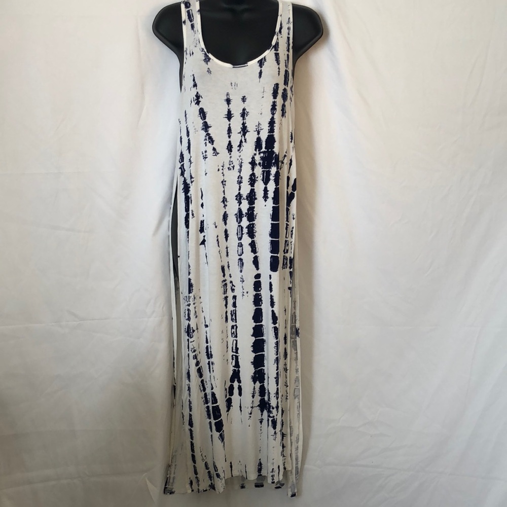 Tie Dye Long Slit Blue and White Shirt